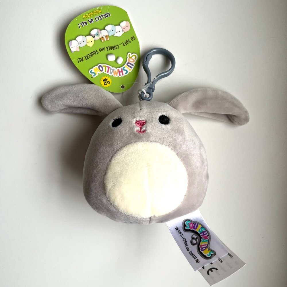 NWT Rare Eyes Open Squishmallows 3.5" Blake the Grey Bunny Clip-On Plush
